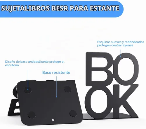 Vista 4 de Extremos para libros, soportes para libros para estantería, sujetalibros se utilizan para libros, diseño de apariencia única, resistente Negro