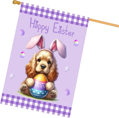 Vista 21 de Chow Chow Easter Day Dog House Flags for Home Decorations - Double Sided Yard Lawn Easter Festival Decorative Gift - Holiday Cats Flag Decor 28"w x