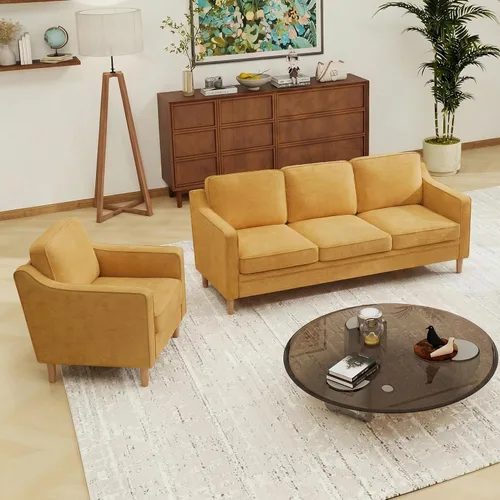 Vista 54 de Kingfun Sofá en Forma de L de 88", Sofá Seccional de Chenilla, Sofás Modernos de Mediados de Siglo con Marco de Madera Maciza para Sala de Estar