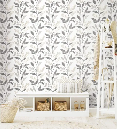 Vista 2 de Roommates RMK12178PLW - Papel tapiz para pelar y pegar, color blanco, color gris pardo
