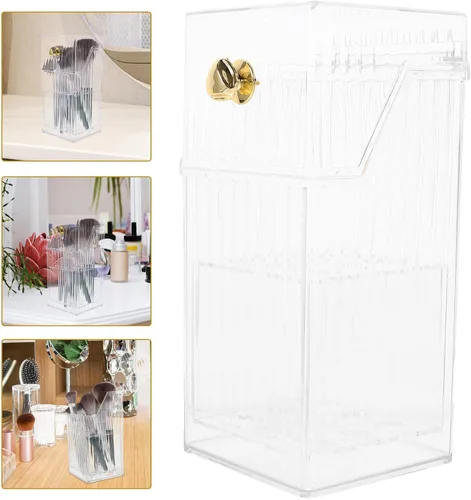 Vista 8 de SMASOLO Cosmetics Brush Holder Cup Makeup Vanity Organizer Dustproof Desktop Makeup Brush Storage Container Pen Holder for Bathroom Dresser