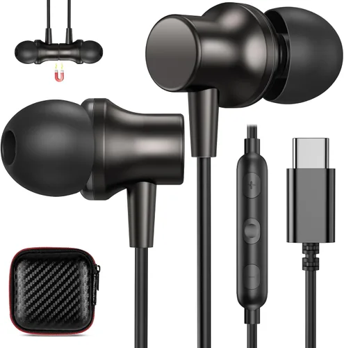Vista 8 de COOYA - Auriculares USB C, auriculares con cable para iPhone 17, 16, 15 Pro Max, color morado Magnetic Bass Noise Canceling Type C In-Ear Púrpura