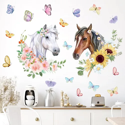 Vista 5 de Calcomanías de pared de caballos, calcomanías de animales de granja, calcomanías para despegar y pegar, decoración de caballo salvaje