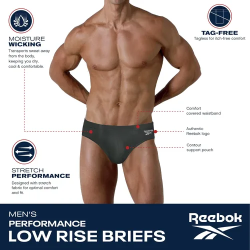 Vista 3 de Reebok Ropa interior para hombre, secado rápido, rendimiento de tiro bajo (paquete de 5)