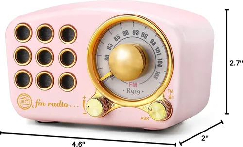 Vista 9 de Altavoz Bluetooth retro, radio FM Radio-Greadio vintage con estilo clásico antiguo, fuerte mejora de graves, volumen fuerte, conexión inalámbrica