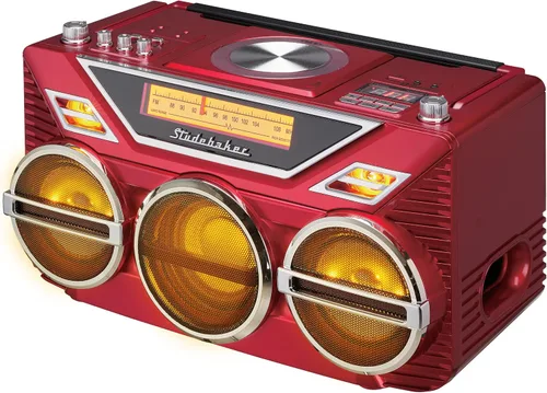 Vista 2 de Retro Studebaker Avanti Stereo Boombox con CD, radio estéreo FM, recepción y transmisión Bluetooth, espectáculo de luz LED y subwoofer de 15 W