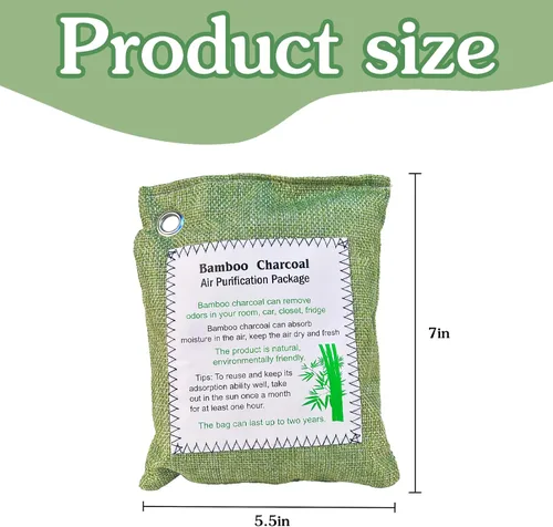 Vista 6 de Bolsa purificadora de aire de carbón de bambú, absorbente de olores de carbón activado, absorbente de humedad, ambientadores de automóvil Verde