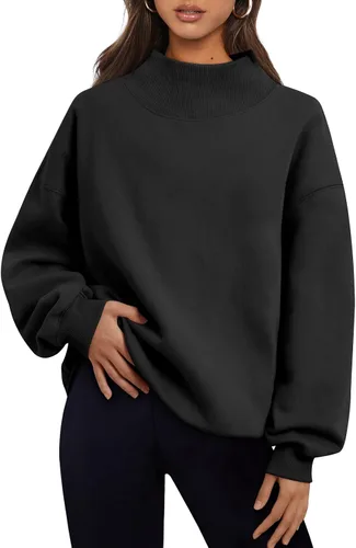 Vista 24 de Trendy Queen Sudaderas de cuello alto para mujer, de gran tamaño, trajes de Albaricoque