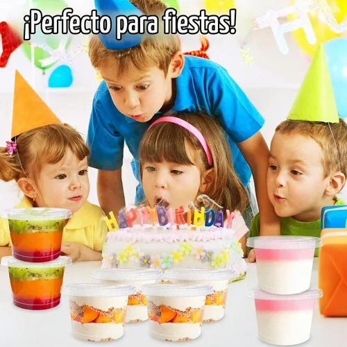 Vista 3 de Alaeseje Paquete de 100 vasos de plástico de 8 onzas con tapas planas (agujero en la tapa), vasos transparentes desechables, vasos de postre