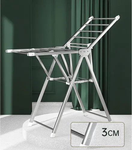 Vista 3 de TOMYEUS Estante de secado de ropa plegable de acero inoxidable para secadora de suelo, diseño de doble ala de 2 niveles, multifuncional, plegable