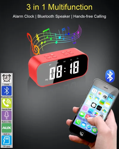 Vista 2 de Reloj despertador AFK con altavoz Bluetooth, reloj digital para dormitorios, reloj de alarma para adultos que duermen profundamente con doble