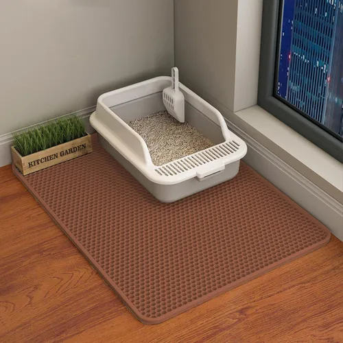 Vista 12 de HCY&WLD Tapete para arena de gatos, 45x26/35x24/30x22/24x18 pulgadas, tapete de doble capa para caja de arena de gatos, EVA antideslizante