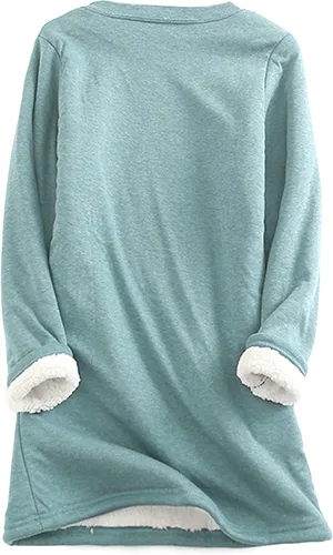 Vista 6 de Yeokou Sudadera deportiva cálida con forro polar y cuello redondo para mujer
