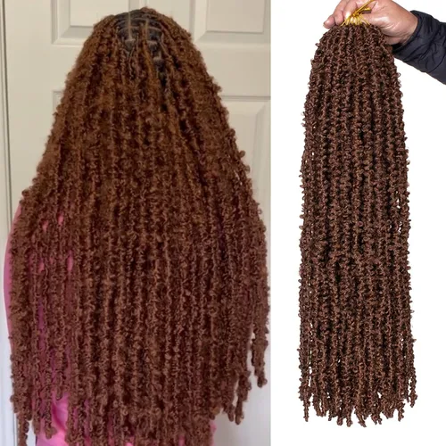 Vista 25 de Leeven Cabello de ganchillo de 12 pulgadas de color marrón mariposa 30#
