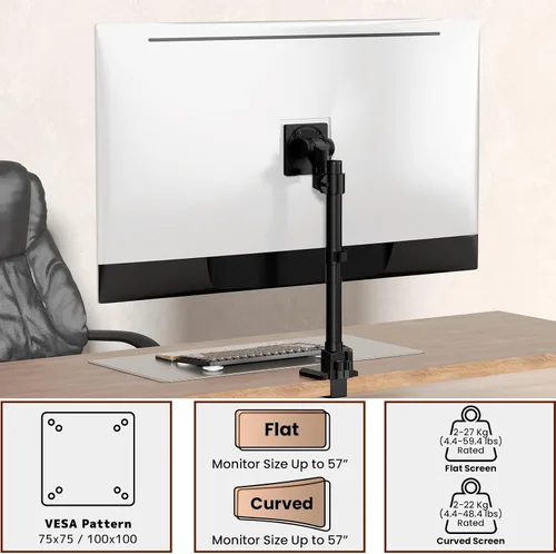 Vista 3 de Bracito para monitor ultra ancho resistente de 24-57'' - Montura de aluminio para monitor individual, soporta hasta 59.4 libras, soporte de Negro