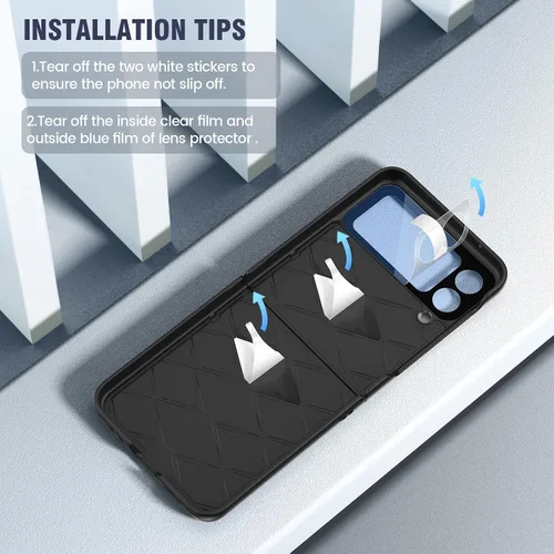 Vista 2 de Caka Compatible para Galaxy Z Flip 3 5G con soporte de patas, Funda para Z Flip 3 con protector de cámara, protección de bisagras y carga Negro