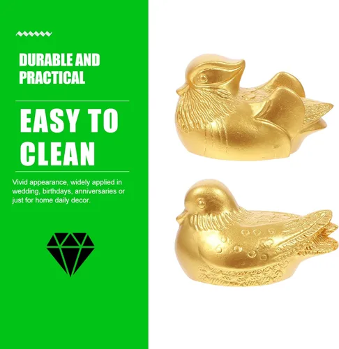 Vista 6 de 1 par de estatua de mandarín Feng Shui chino Yuan Yang Love Birds esculturas de pájaros de latón para decoración de mesa del hogar, boda