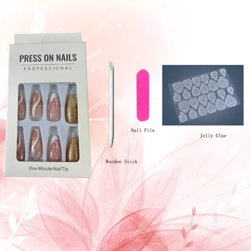 Vista 6 de Uñas postizas acrílicas artificiales de almendra media con diseño de estrellas onduladas blancas, cobertura completa, reutilizables, estilo ataúd