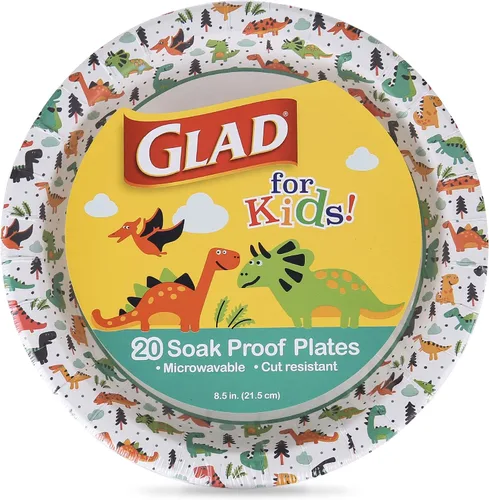 Vista 10 de Glad Platos de papel desechables con diseño de dinosaurio para niños, 7 pulgadas, platos de papel para niños a prueba de remojo y aptos