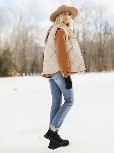 Vista 6 de SHIBEVER Botas de nieve de invierno para mujer botas de tobillo con forro de piel cálida negra y cómodas e impermeables para exteriores