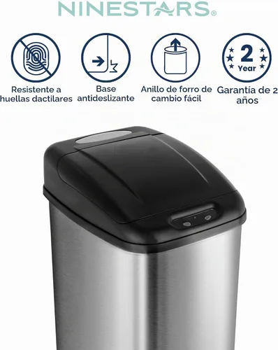 Vista 4 de Ninestars DZT-50-6 La papelera original con sensor de movimiento automático, 13.2 gal. / 50 L., Acero inoxidable