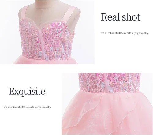 Vista 4 de 9 piezas de disfraz de bruja rosa de Halloween para niñas, vestido de princesa de malla con lentejuelas y accesorios