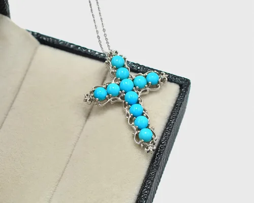 Vista 4 de Natural 0.157 in redondo durmiente belleza turquesa piedra preciosa santa cruz colgante collar diciembre piedra natal turquesa joyería regalo