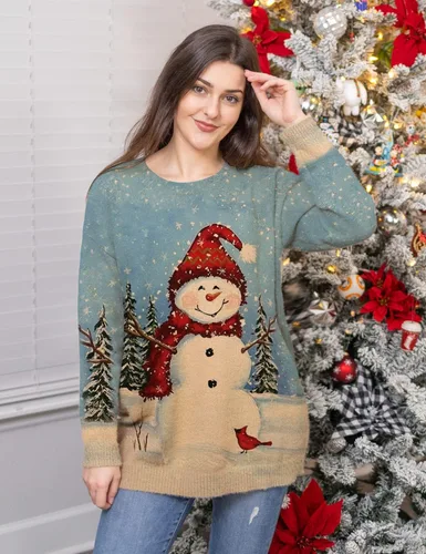 Vista 3 de YESNO - Suéter tejido de ajuste holgado y manga larga para mujer, con estampado gráfico, sin botones, casual, S01