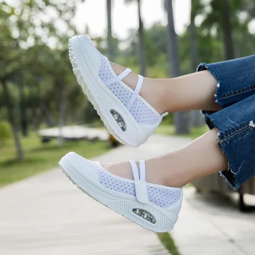 Vista 7 de Touchmosees Tenis ortopédicos de cuña para mujer con cojín de aire para diabéticos Blanco/Pu