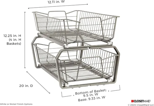 Vista 3 de ClosetMaid Organizador de gabinete extraíble de 11 pulgadas, 2 niveles, resistente, cajones de estantes de despensa deslizantes para cocina, baño