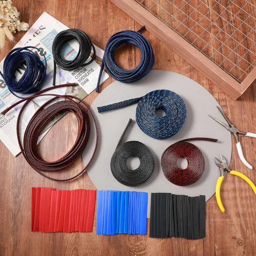 Vista 5 de Protector de cable de 9 rollos de 16 pies, tubería de telar de alambre, funda de gestión de cables trenzada, funda organizadora de cables expandible