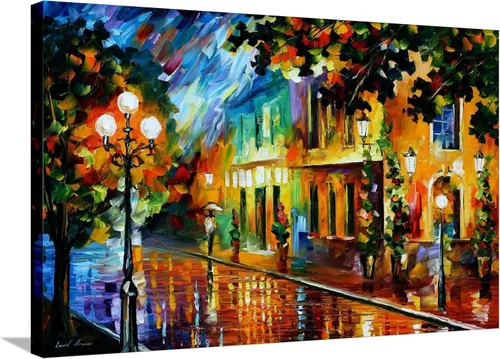 Vista 15 de ART.COM Arte enmarcado para pared, diseño de flores nocturnas de Leonid Afremov, decoración escénica, 18 x 12 pulgadas, marco negro con paspartú