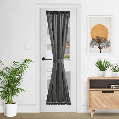 Vista 18 de NICETOWN Cortina negra de terciopelo para puerta de cocina/baño/patio/puerta corrediza de vidrio, aislante, con bolsillo para barra, insonorizante