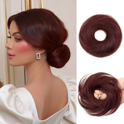 Vista 26 de Moño de Cabello Humano 100%, Moño Desordenado Pieza de Cabello Extensiones de Cabello Humano Real Moño de Cabello Rizado Natural Piezas de Cabello
