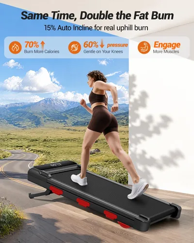 Vista 2 de LONTEK 15% Auto Incline Walking Pad Under Desk, Compact Treadmills for Home
