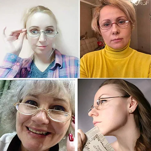 Vista 7 de Viseng Gafas de lectura de medio marco para mujer y hombre, lentes de media luna delgadas, lectores de metal con montura semi desmontable +1.0