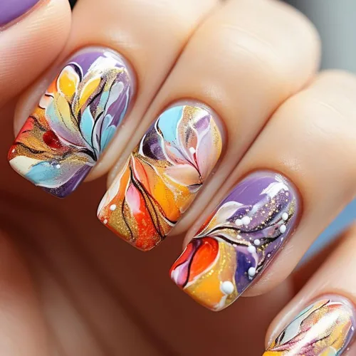 Vista 19 de Uñas postizas cuadradas cortas a presión, uñas postizas de color rosa, de cobertura completa, uñas postizas con purpurina plateada con diseños
