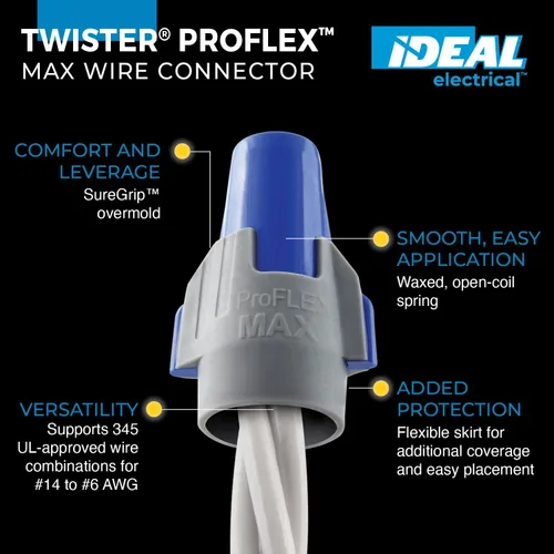 Vista 2 de IDEAL Electrical Twister ProFLEX MAX (30-348) Conector de Cable Azul/Gris, Caja de 25 — Tuercas de Cable de Rosca Suave para Cableado