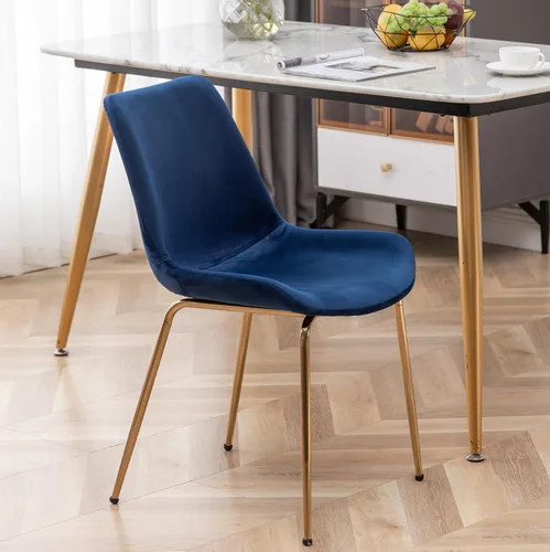 Vista 2 de R. Everett - Silla de comedor moderna de terciopelo con patas chapadas en oro duraderas, juego de 2, color azul