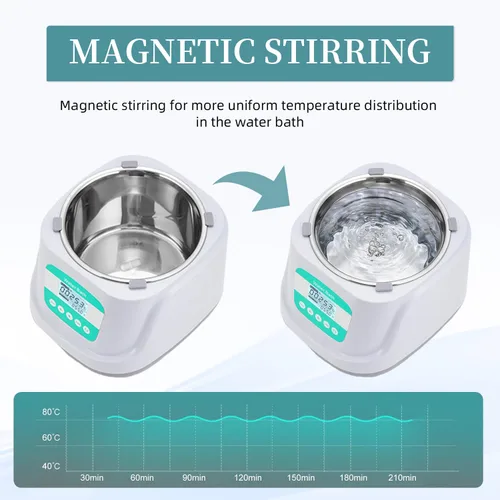 Vista 3 de Agitador magnético de baño de agua digital Calentador termostático Dispositivos de calefacción eléctrica Revestimiento de acero inoxidable 2.4L