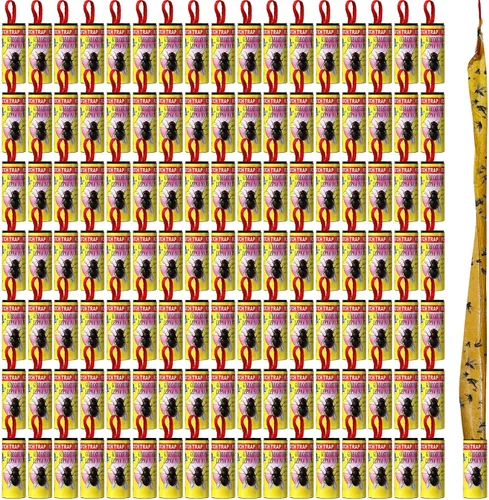 Vista 12 de Qualirey Paquete de 80 tiras adhesivas para moscas para interiores y exteriores, cinta de papel para colgar moscas, trampa para insectos voladores