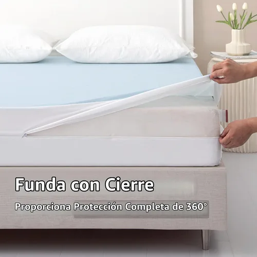 Vista 3 de JET'S HOME Funda de colchón con cremallera individual, protector de colchón impermeable de 6 caras con cremallera, lavable a máquina para 10-15