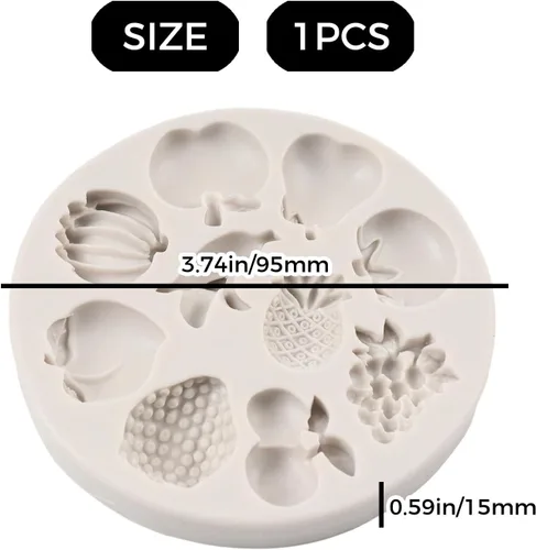 Vista 7 de Moldes de silicona para frutas de 10 formas para decoración de pasteles de fondant, tomate, cereza, fresa, melocotón, plátano, uvas, piña, pera