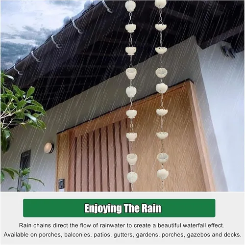 Vista 4 de Rain Chains,Rain Catcher Chain, Rain Chain, Rain Catcher Garden Ornament, Rain Catcher Chain Downspout/Gutter, Patio Porch Decor,B-1m/33 ft