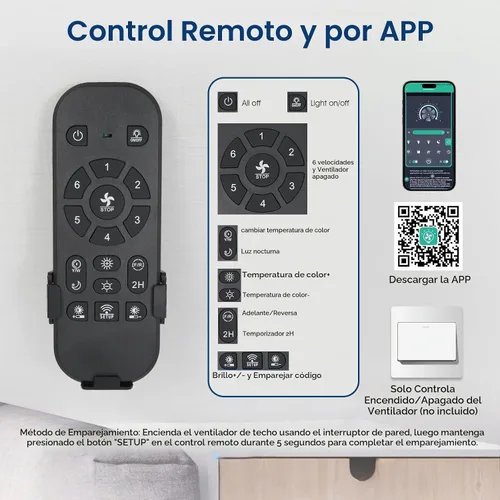 Vista 6 de Kviflon - Ventiladores de techo de 52 pulgadas con luces y control remoto/APP, ventilador de techo moderno para dormitorio, sala de estar, patio