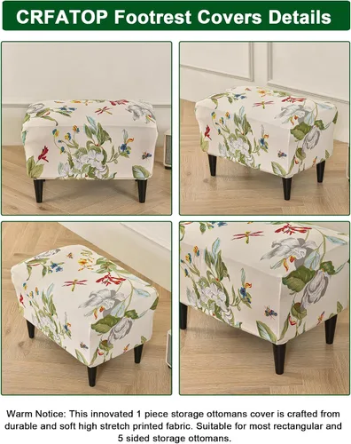 Vista 4 de CRFATOP Funda para silla otomana, fundas grandes para silla otomana, fundas impresas rectangulares para taburete de almacenamiento, reposapiés