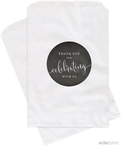 Vista 29 de Andaz Press Bolsas de regalo personalizadas para mesa de postre, agradecimiento por celebrar con nosotros, aguamarina, paquete de 24, personalizadas
