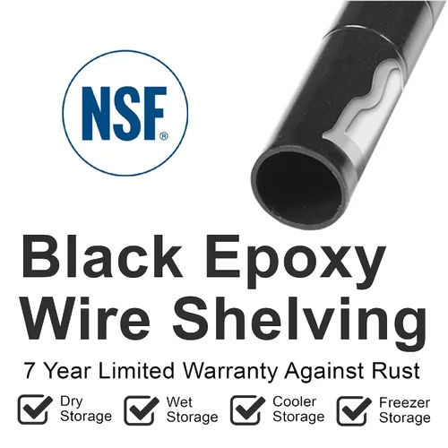 Vista 7 de Nexel Unidad de Estantería de Alambre Ajustable Económica, 4 Niveles, Estante de Almacenamiento Comercial Listado NSF, 18" x 36" x 74", Epoxi Negro