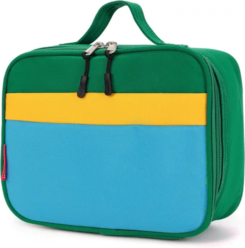 Vista 8 de Lonchera térmica para niños o niñas, color azul y verde Ligero, tamaño estándar: 9.7 x 7.5 x 3.5 pulgadas, poliéster de 900 denier