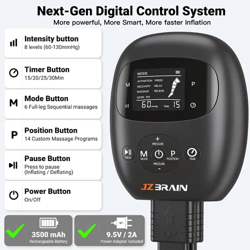 Vista 7 de JZBRAIN Botas de recuperación de piernas con compresión de aire: Dispositivo de sistema de compresión secuencial de doble potencia con sensor